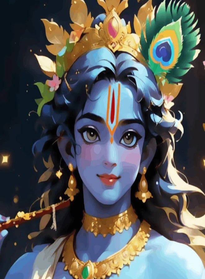 مجموعة ألوان كريشنا بالأرقام من بينت واينت - قماش مطبوع للرسم 45 × 50 سم - 32 لون أكريليك - مجموعة رسم يدوية للكبار - رسم رادها كريشنا بالأرقام - مجموعة رسم بالأرقام للكبار - مجموعة ألوان بالأرقام من الهند (لوحة قماشية، PW31) - Image 1